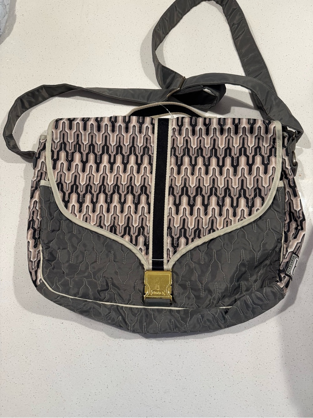 Cinda B quilted geometric messenger saddle bag travel luggage laptop baby